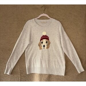 Loft Wool‎ Blend Pullover Sweater Womens Sz S Gray Beagle Dog Lightweight